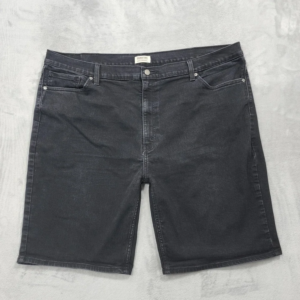 Signature By Levi Strauss Shorts Mens 44 Black Stretch Denim Jort Bermuda Casual